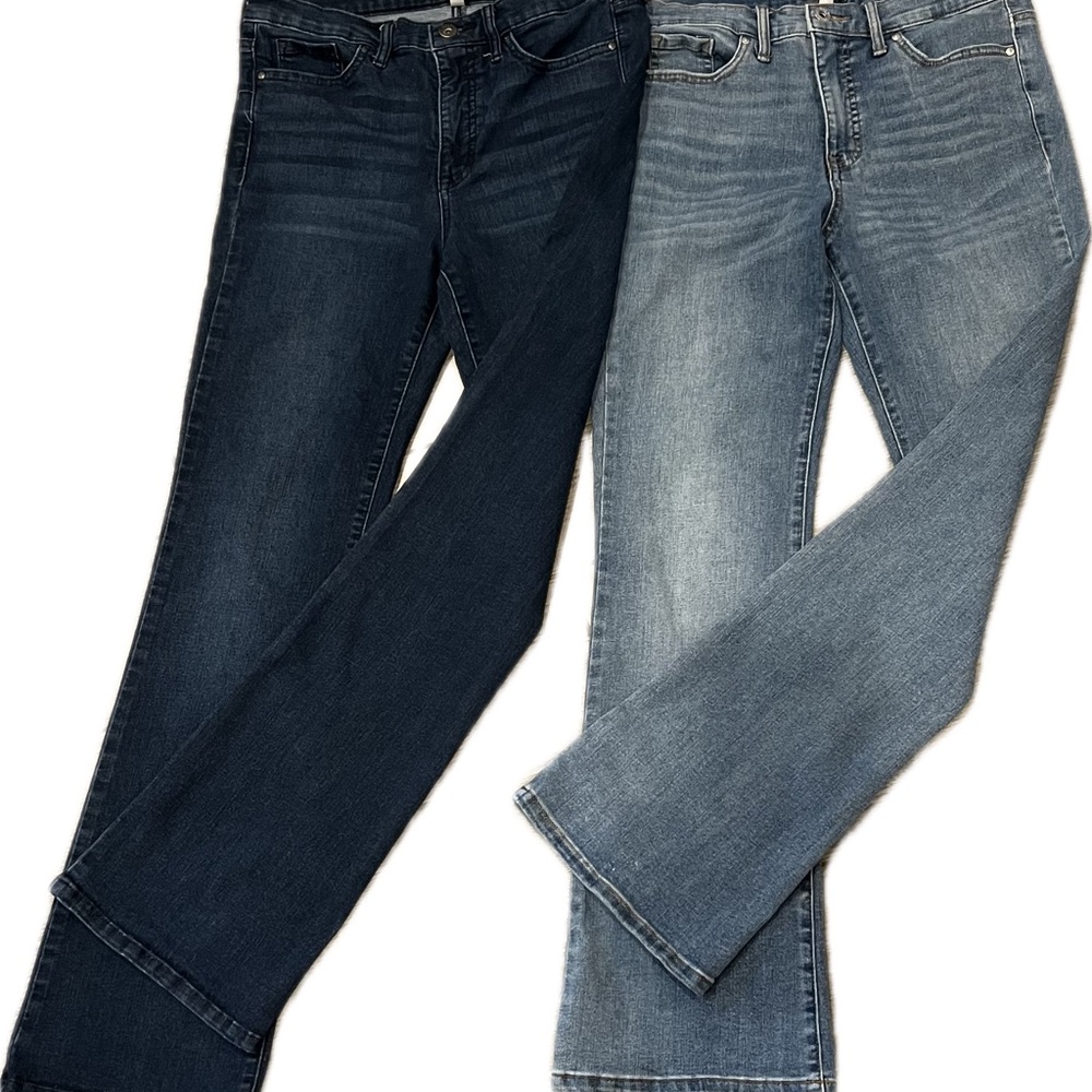 Jessica Simpson pair of 2 Mid-Rise, boot cut, Dark and Light Wash Denim Jeans